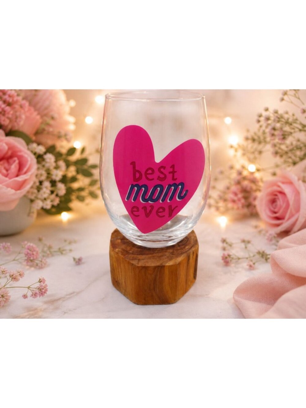 Best Mom Ever Glass Heart Wine Glass Mothers Day Gift
